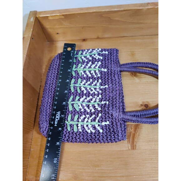 Vtg Purple Paper Straw Woven Purse Floral Embroidered National Trust England - Picture 8 of 8